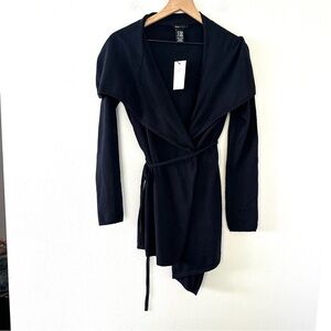 NWT BCBG MaxAzria Cashmere Angora Blend Shawl Collar Wrap Cardigan Sweater Navy